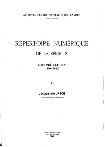 Sous-préfectures (1800-1940) - Archives départementales des Landes