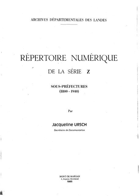 Sous-préfectures (1800-1940) - Archives départementales des Landes