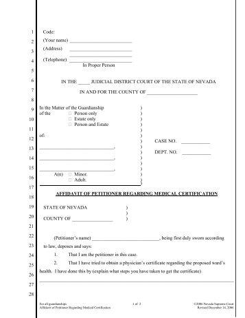 Affidavit of Petitioner Regarding Medical Certification