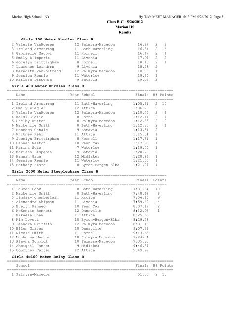 Class B-C - 5/26/2012 Marion HS Results Girls 100 Meter Dash ...