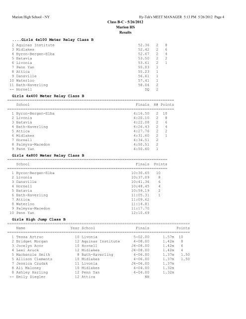 Class B-C - 5/26/2012 Marion HS Results Girls 100 Meter Dash ...