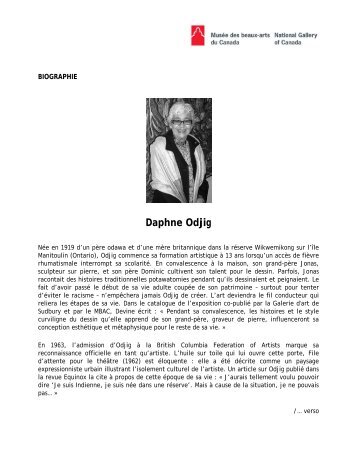 Biographie, Daphne Odjig - MusÃ©e des beaux-arts du Canada