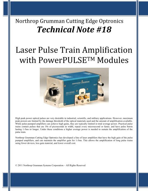 Technical Note #18 - Laser Pulse Train Amplification with ...