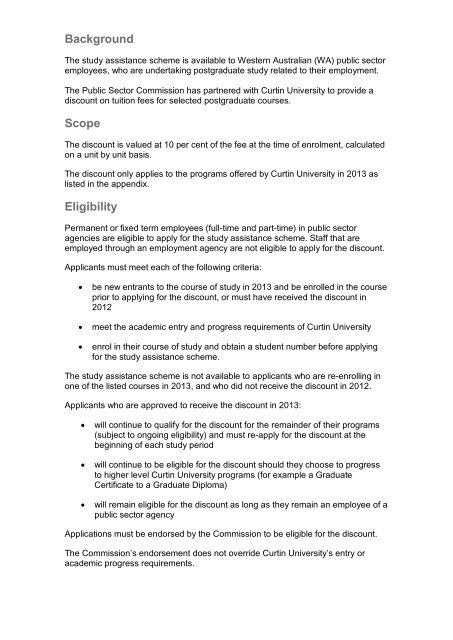 Study assistance scheme guidelines - Curtin University