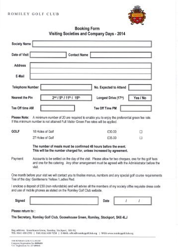 Booking Form Visiting Societies and Company ... - Romiley Golf Club