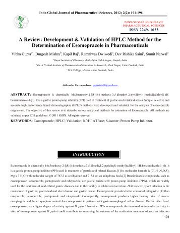 A Review: Development & Validation of HPLC Method - Indo Global ...