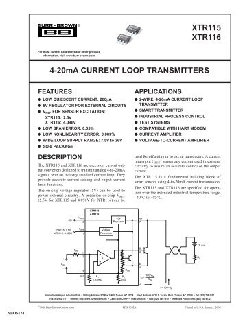 XTR115 XTR116 4-20mA CURRENT LOOP TRANSMITTERS