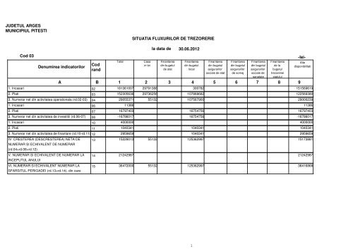 SITUATIA FLUXURILOR DE TREZORERIE la data de -lei- Cod 03 ...