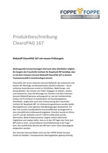 Produktbeschreibung ClearoPAG 167 - FOPPE und FOPPE