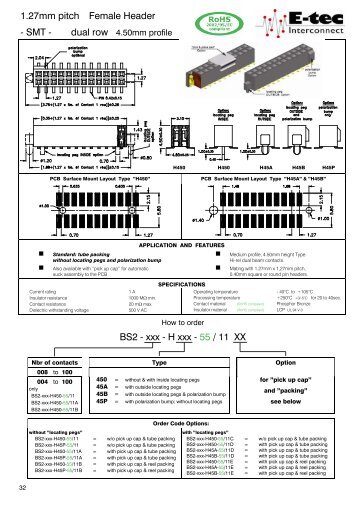 1.27mm pitch Female Header - SMT - dual row 4.50mm ... - EMC