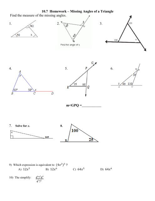 Worksheet - Van Ripers Math Class