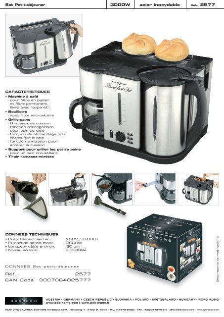 Set Petit-dÃ©jeuner 3000W acier inoxydable - BOB HOME