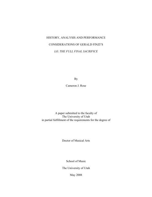 "History, Analysis and Performance Considerations of Gerald Finzi's ...