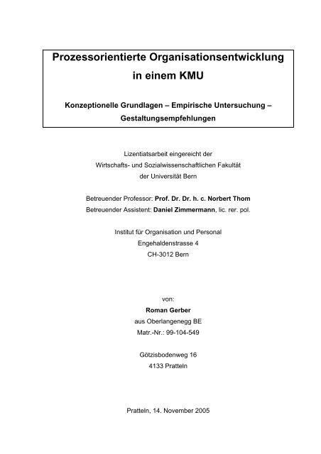 Prozessorientierte Organisationsentwicklung in einem KMU