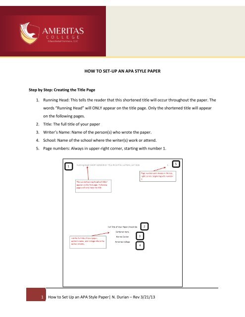 HOW TO SET-UP AN APA STYLE PAPER - Brandman University