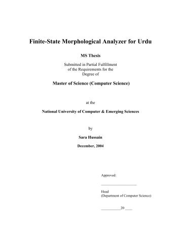 Finite-State Morphological Analyzer for Urdu MS Thesis - CiteSeerX