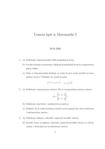 Usmeni ispit iz Matematike I