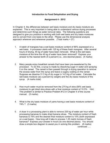 Introduction to Food Dehydration and Drying Assignment 4 - 2012 In ...