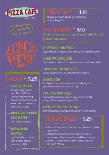 Pizza Cafe Lunch Menu