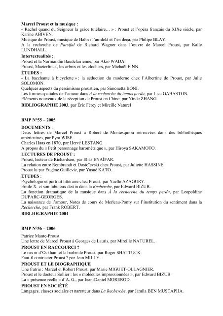 Sommaires du : - Bulletin de la Société des Amis de Marcel ... - Item