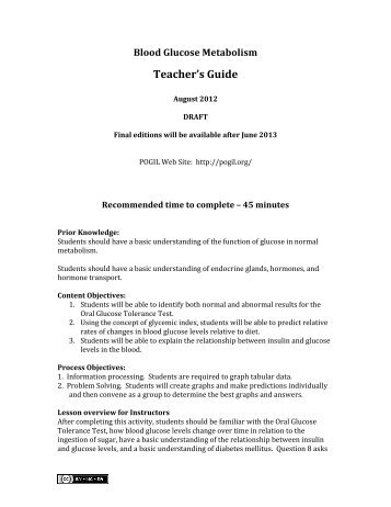 Blood Glucose Metabolism Teacher's Guide