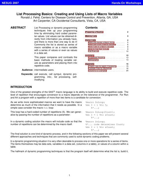 List Processing Basics: Creating and Using Lists of Macro ... - NESUG