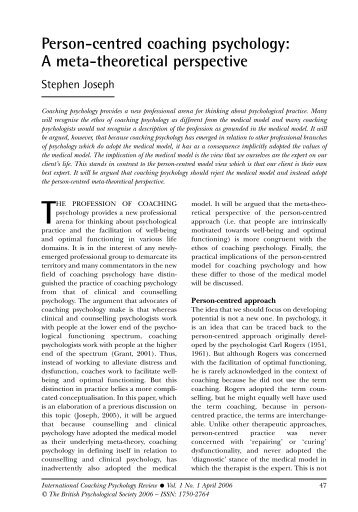 Person-centred coaching psychology: A meta-theoretical perspective