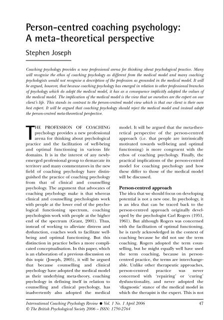 Person-centred coaching psychology: A meta-theoretical perspective