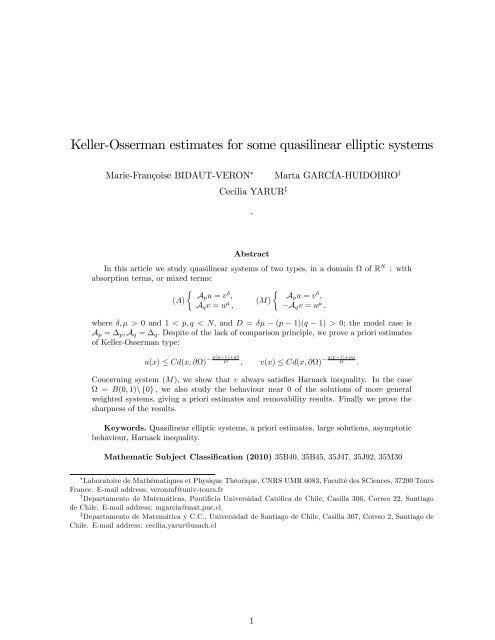 Keller-Osserman estimates for some quasilinear elliptic ... - LMPT