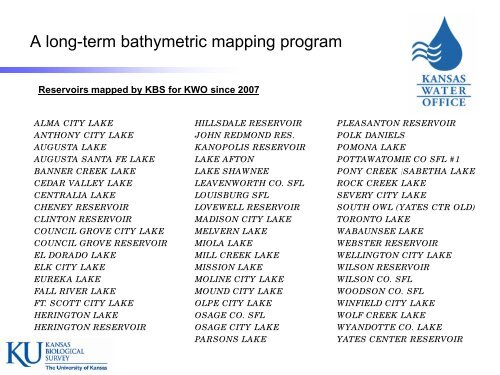 Bathymetric Mapping and Sediment Studies in Kansas Reservoirs ...