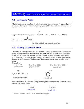 Unit 9 - Carboxylic Acids, Esters, Amines, and Amides