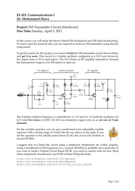 EE 421: Communications I Dr. Mohammed Hawa Project: FM ... - FET