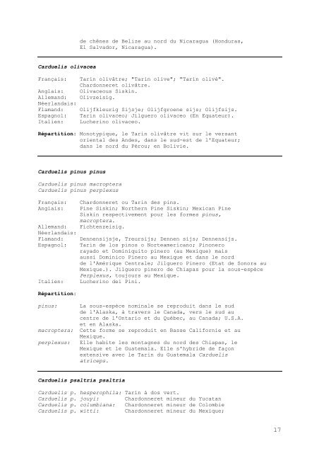 position taxinomique des fringillides. nomenclature ... - vingolato.be