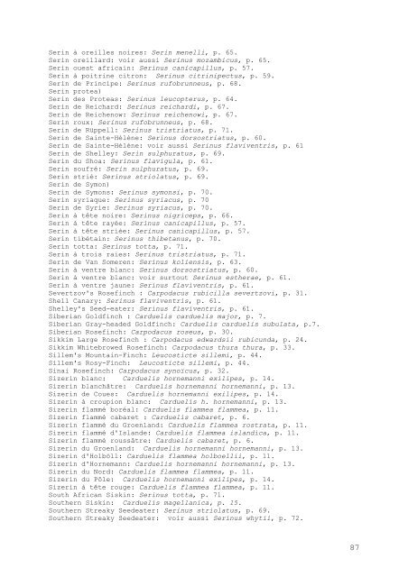 position taxinomique des fringillides. nomenclature ... - vingolato.be