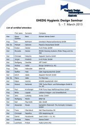 EHEDG Hygienic Design Seminar 5. - 7. March 2013