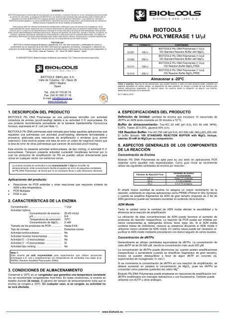 BIOTOOLS Pfu DNA POLYMERASE 1 U/µl