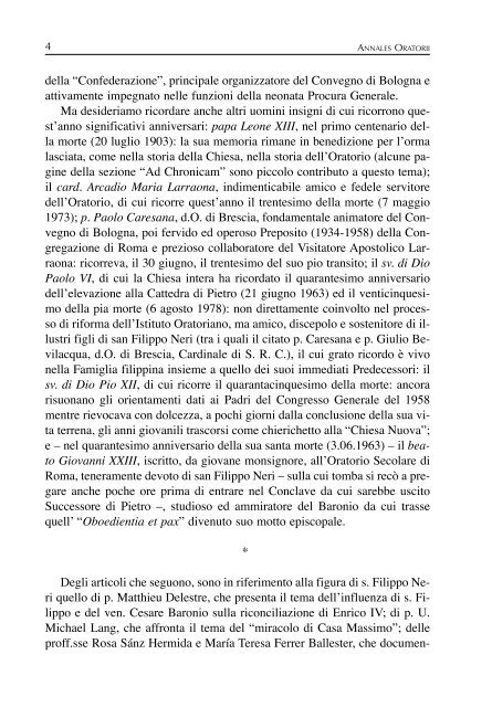 Parte I - Confederazione dell'Oratorio di San Filippo Neri