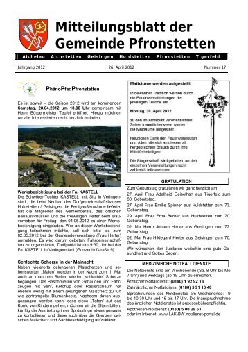 Mitteilungsblatt der Gemeinde Pfronstetten