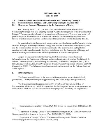 MEMORANDUM June 26, 2013 To: Members of the Subcommittee ...