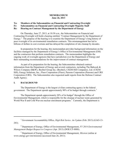 MEMORANDUM June 26, 2013 To: Members of the Subcommittee ...