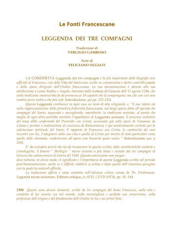 Le Fonti Francescane LEGGENDA DEI TRE COMPAGNI - Assisi OFM