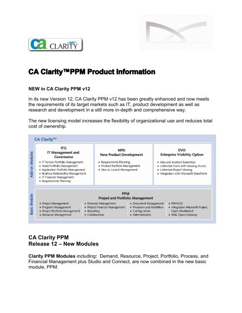 CA Clarity PPM Release 12 – New Modules - Digital Celerity