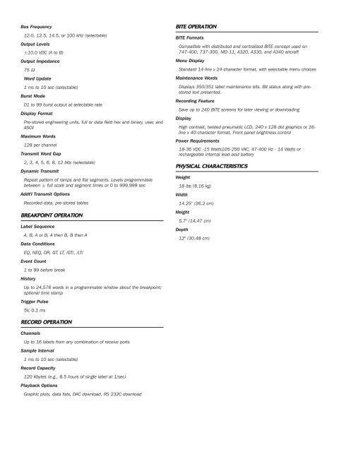 DT400 ARINC 429 DATABUS ANALYZER Data Sheet - Aeroflex