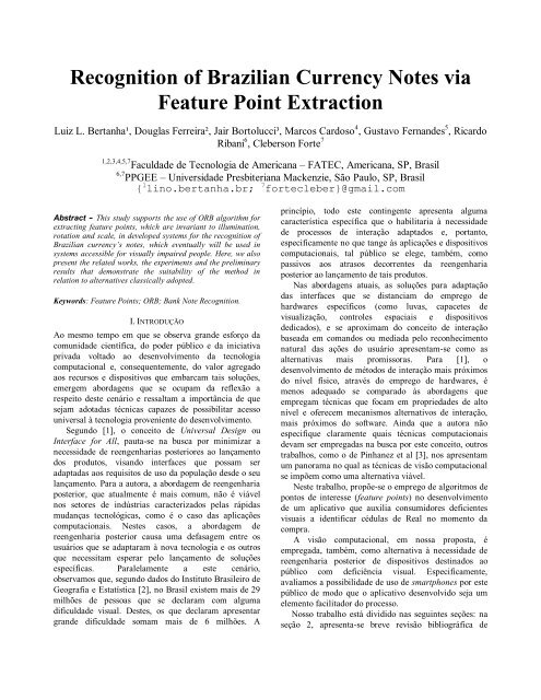 Recognition of Brazilian Currency Notes via Feature Point Extraction