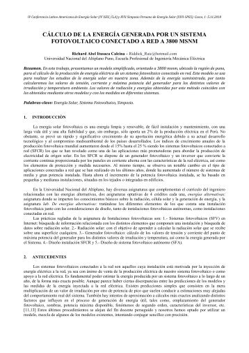 cálculo de la energía generada por un sistema fotovoltaico ...