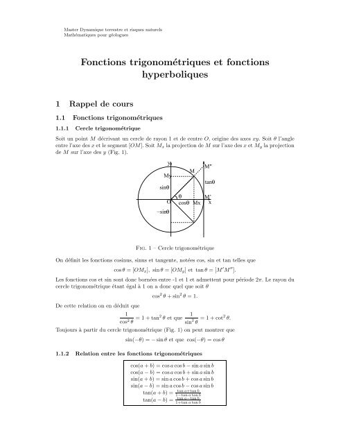Fonctions trigonométriques et fonctions hyperboliques