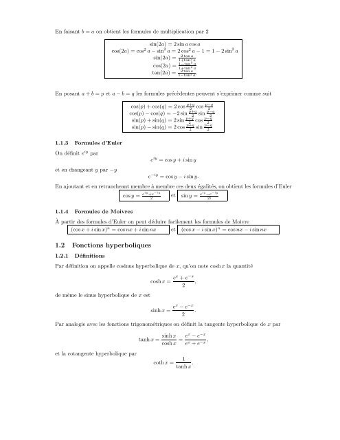 Fonctions trigonomÃ©triques et fonctions hyperboliques