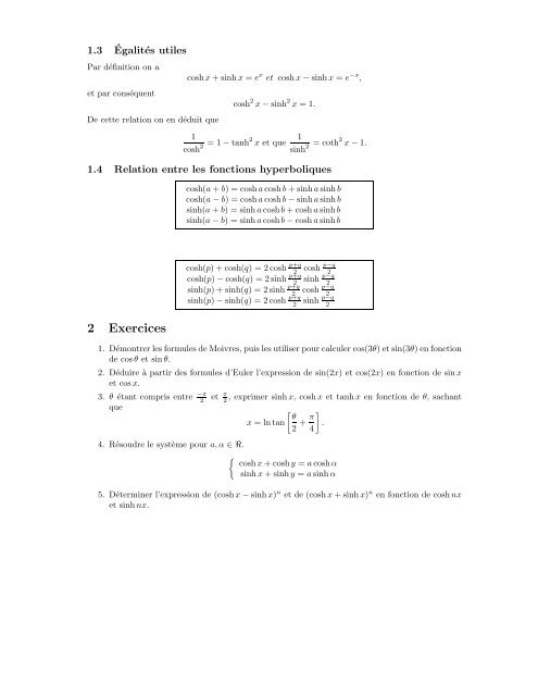 Fonctions trigonomÃ©triques et fonctions hyperboliques