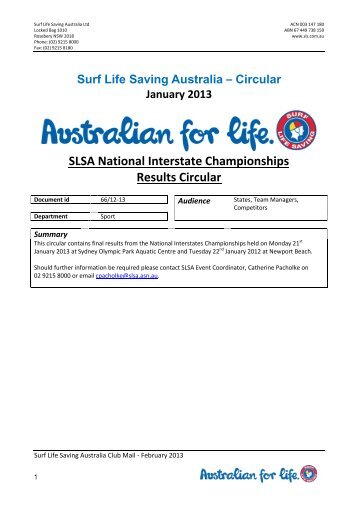 Results Circular - Surf Life Saving Australia