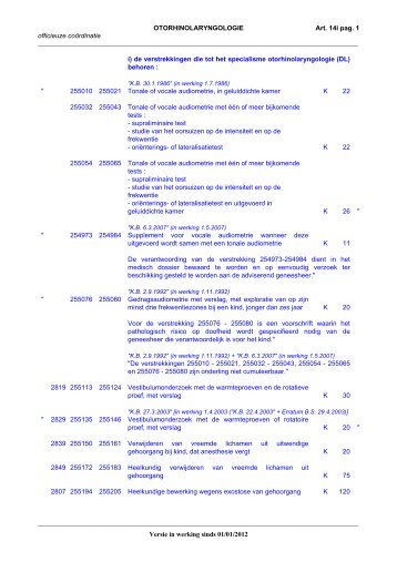 Nomenclatuur van de geneeskundige verstrekkingen â Hfst.V ... - Riziv